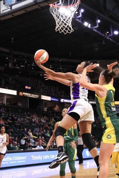 Nia Coffey of the Los Angeles Sparks shoots the ball against the Seattle Storm on July 7, 2021 at the Angel of the Winds Arena, in Everett,...