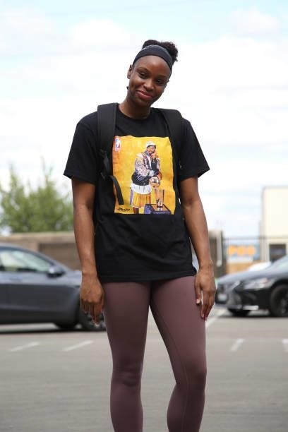 Kennedy Burke of the Seattle Storm arrives to the game against the Los Angeles Sparks on July 7, 2021 at the Angel of the Winds Arena, in Everett,...