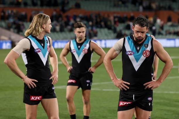 Travis Boak of the Power after their loss during the 2021 AFL Round 17 match between the Port Adelaide Power and the Melbourne Demons at Adelaide...