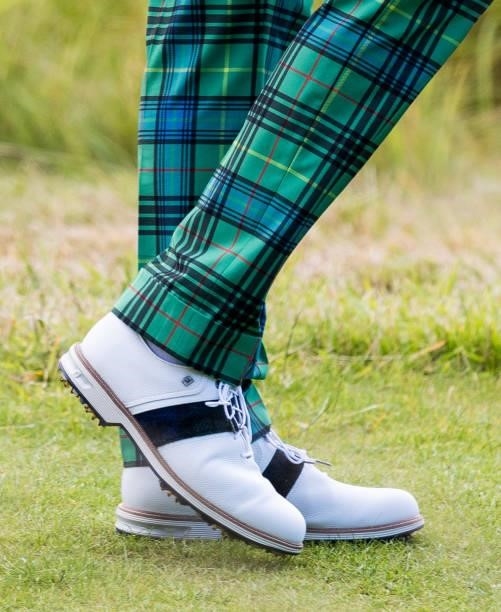 View of Ian Poulter's tartan trousers during the abrdn Scottish Open day one at the Renaissance Club on July 08 in Berwick, Scotland.