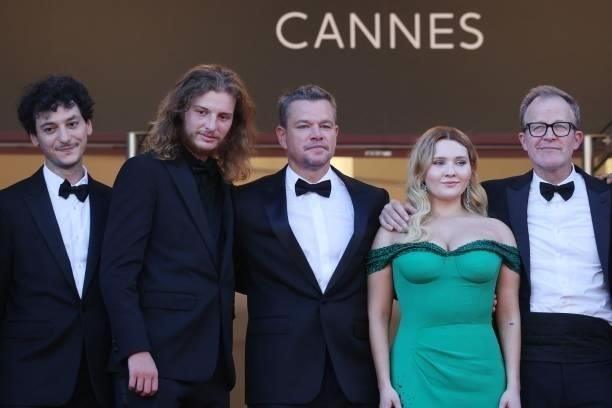 Screenwriter Noe Debre, French actor Idir Azougli, US actor Matt Damon, US actress Abigail Breslin and US director Tom McCarthy pose as they arrive...