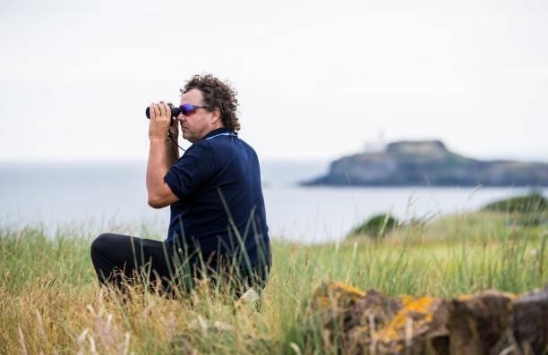 Stefan Schaufelle, father and coach of Xander, is pictured during the abrdn Scottish Open day one at the Renaissance Club on July 08 in Berwick,...