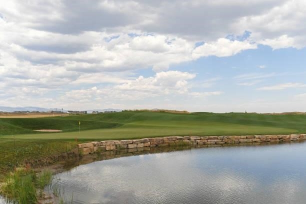 View of the third green during the first round of the Korn Ferry Tours TPC Colorado Championship at Heron Lakes on July 8, 2021 in Berthoud, Colorado.