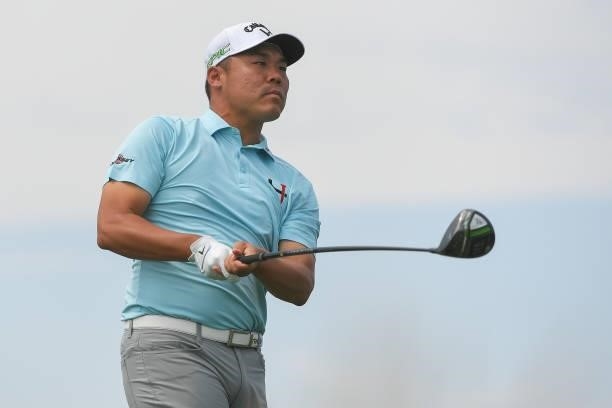 John Chin watches his drive on the fourth tee box during the first round of the Korn Ferry Tours TPC Colorado Championship at Heron Lakes on July 8,...