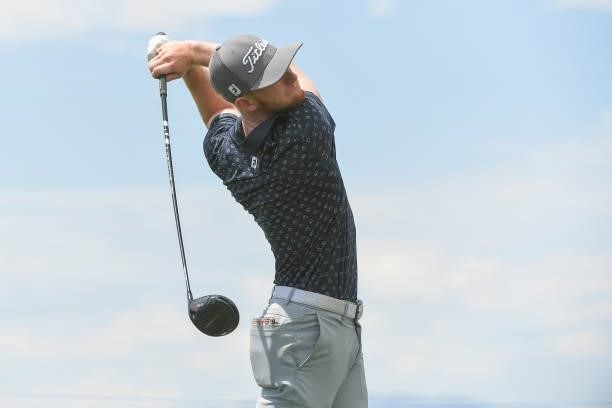 Stephen Franken tees off on the fourth hole during the first round of the Korn Ferry Tours TPC Colorado Championship at Heron Lakes on July 8, 2021...