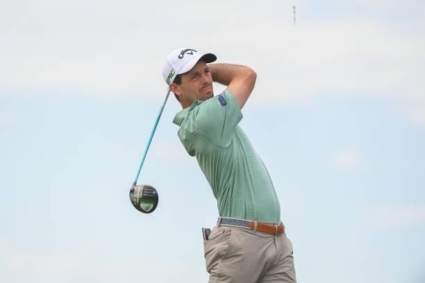 Dawson Armstrong plays a tee shot on the fourth hole during the first round of the Korn Ferry Tours TPC Colorado Championship at Heron Lakes on July...