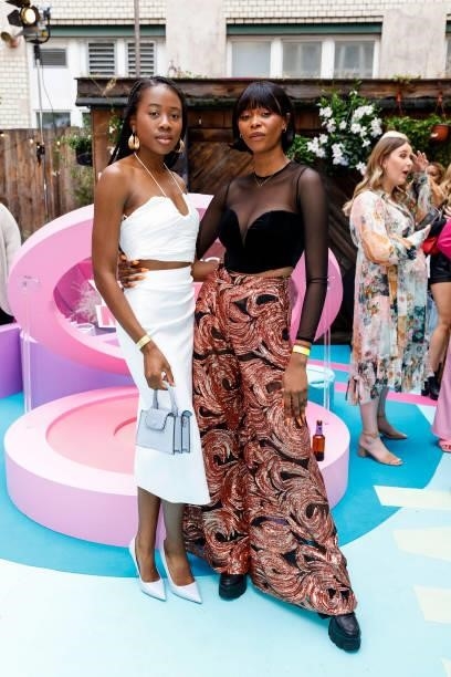 Ashley Ablavi and Liliana Onyemaechi during the got2b Make-up Launch Event at Michelberger Hotel on July 8, 2021 in Berlin, Germany.