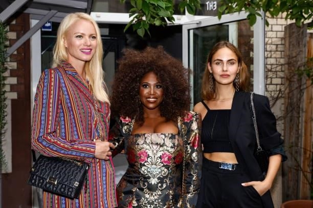 Franziska Knuppe, Motsi Mabuse and Elena Carriere during the got2b Make-up Launch Event at Michelberger Hotel on July 8, 2021 in Berlin, Germany.