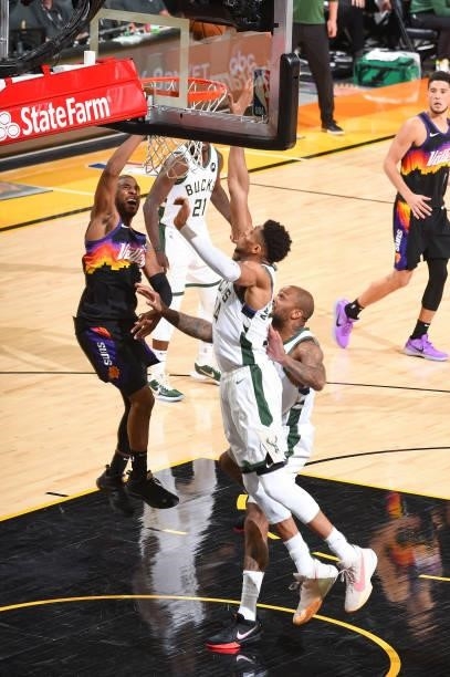 Chris Paul of the Phoenix Suns shoots the ball during the game against the Milwaukee Bucks during Game Two of the 2021 NBA Finals on July 8, 2021 at...