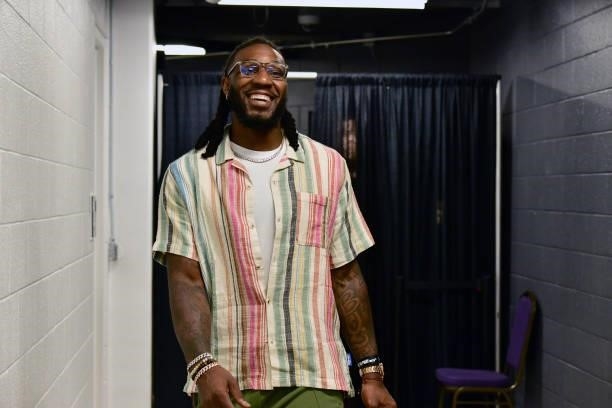 Jae Crowder of the Phoenix Suns leaves the arena after winning Game Two of the 2021 NBA Finals against the Milwaukee Bucks on July 8, 2021 at Phoenix...