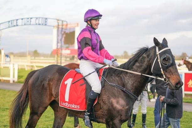 Rolling Moss ridden by Mikaela Lawrence returns to the mounting yard after winning the Harvey Norman Gippsland BM64 Handicap at Sale Racecourse on...