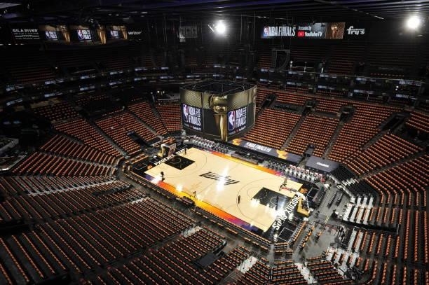 View of the Phoenix Suns Arena prior to Game Two of the 2021 NBA Finals between the Phoenix Suns and the Milwaukee Bucks on July 8, 2021 at Phoenix...