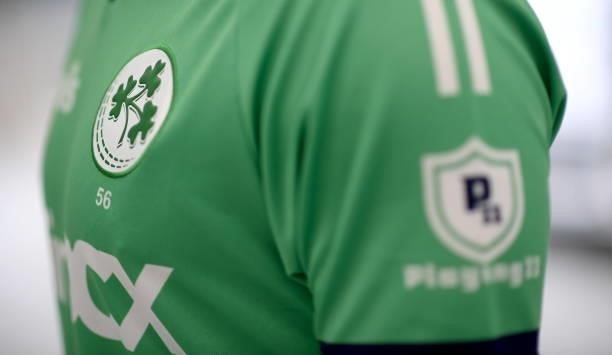 Dublin , Ireland - 9 July 2021; A detailed view of the jersey worn by Josh Little during a Cricket Ireland portrait session session at Malahide...