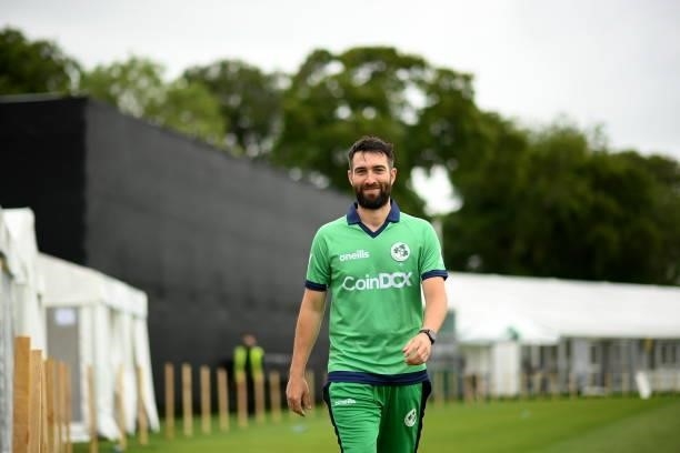 Dublin , Ireland - 9 July 2021; Andrew Balbirnie arrives for a Cricket Ireland portrait session session at Malahide Cricket Club in Dublin.
