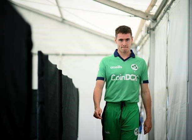 Dublin , Ireland - 9 July 2021; Josh Little arrives for a Cricket Ireland portrait session session at Malahide Cricket Club in Dublin.