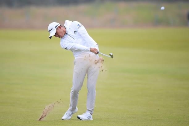 Collin Morikawa is pictured during day two of the abrdn Scottish Open at the Renaissance Club on July 09 in North Berwick, Scotland.