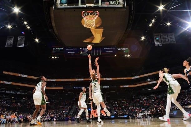 Brittney Griner of the Phoenix Mercury shoots the ball against the Seattle Storm on July 9, 2021 at Phoenix Suns Arena in Phoenix, Arizona. NOTE TO...