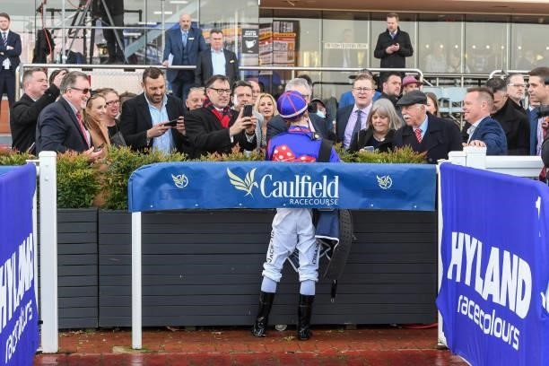 Connections of Scottish Dancer after winning the Catanach's Jewellers Handicap at Caulfield Racecourse on July 10, 2021 in Caulfield, Australia.