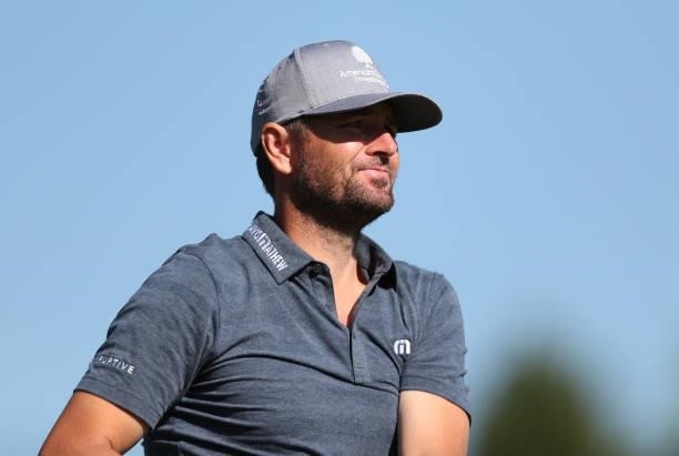 Former professional tennis athlete Mardy Fish looks on from the first hole during round two of the American Century Championship at Edgewood Tahoe...