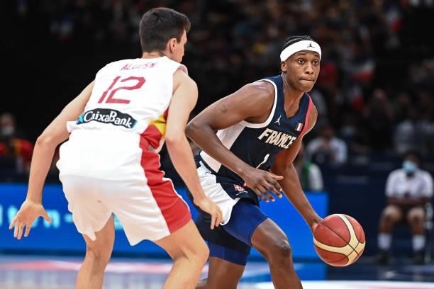 Frank NTILIKINA of France during the preparation for Olympic Games basketball match between France and Spain at Hotel Accor Arena Bercy on July 10,...