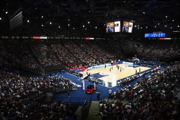 General view of the the Hotel Accor Arena during the preparation for Olympic Games basketball match between France and Spain at Hotel Accor Arena...