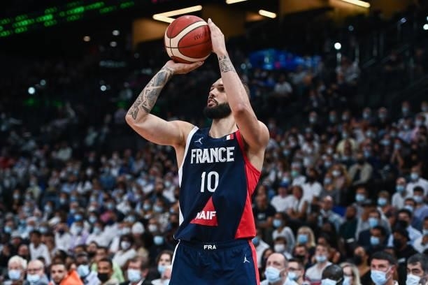 Evan FOURNIER of France during the preparation for Olympic Games basketball match between France and Spain at Hotel Accor Arena Bercy on July 10,...