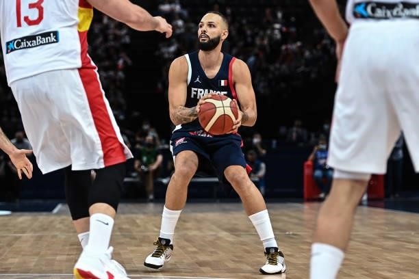 Evan FOURNIER of France during the preparation for Olympic Games basketball match between France and Spain at Hotel Accor Arena Bercy on July 10,...