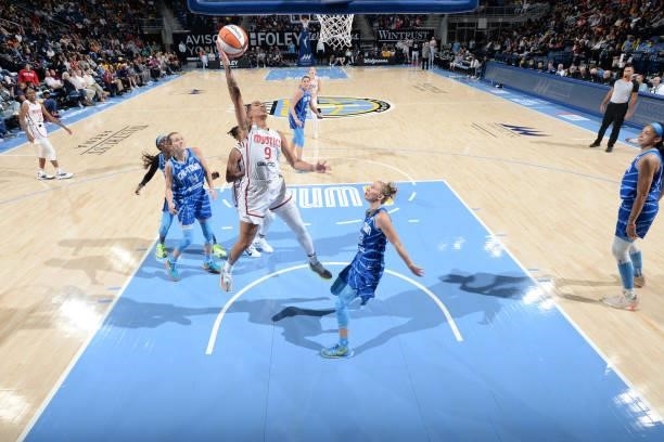 Natasha Cloud of the Washington Mystics drives to the basket against the Chicago Sky on July 10, 2021 at the Wintrust Arena in Chicago, Illinois....