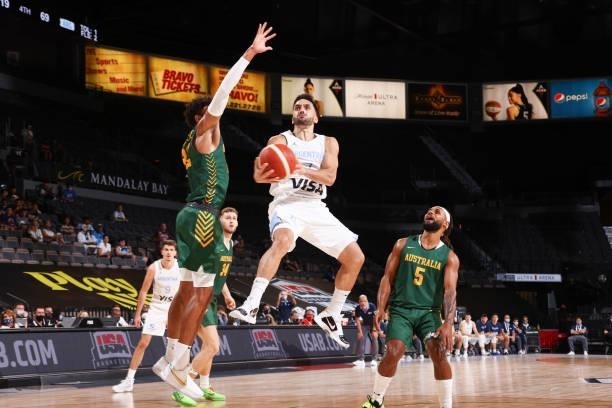 Facundo Campazzo of the Argentina Men's National Team drives to the basket during the game Australia Men's National Team on July 10, 2021 at Michelob...