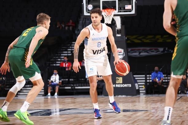 Nicolas Laprovittola of the Argentina Men's National Team handles the ball during the game against the Australia Men's National Team on July 10, 2021...