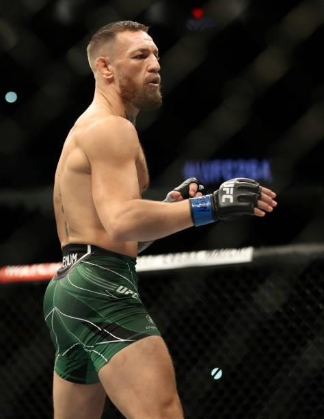 Nevada , United States - 10 July 2021; Conor McGregor during his lightweight fight with Dustin Poirier during the UFC 264 event at T-Mobile Arena in...