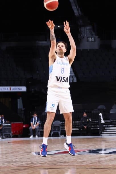 Nicolas Laprovittola of the Argentina Men's National Team shoots the ball during the game against the Australia Men's National Team on July 10, 2021...
