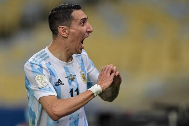 Di Maria Argentina player celebrates his goal during the match against Brazil at the Maracana stadium, for the Copa America 2021, this Saturday .