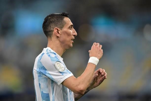 Di Maria Argentina player celebrates his goal during the match against Brazil at the Maracana stadium, for the Copa America 2021, this Saturday .Di