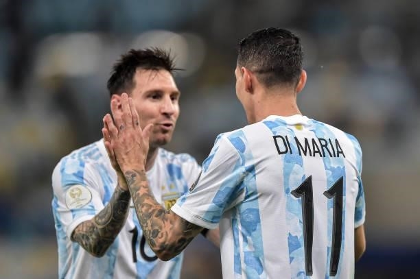 Di Maria e Messi Argentina player celebrates his goal during the match against Brazil at the Maracana stadium, for the Copa America 2021, this...