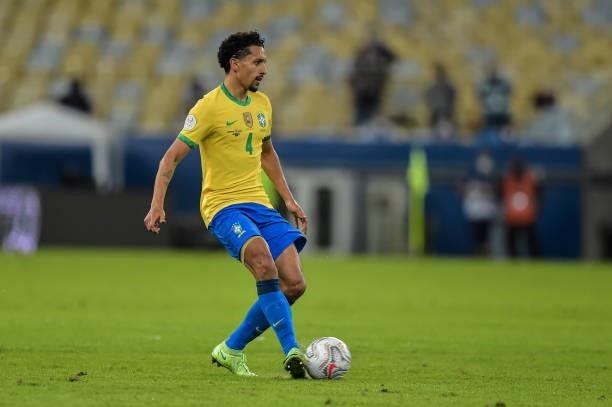 Marquinhos Brazil player during a match against Argentina at the Maracana stadium for the Copa America 2021, this Saturday .