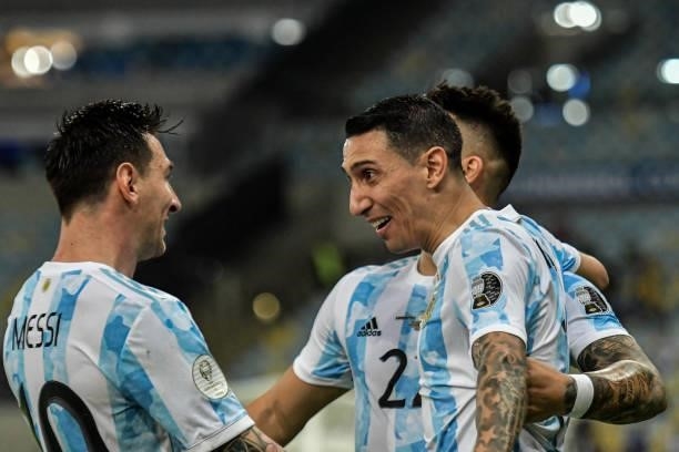 Di Maria Argentina player celebrates his goal during the match against Brazil at the Maracana stadium, for the Copa America 2021, this Saturday .