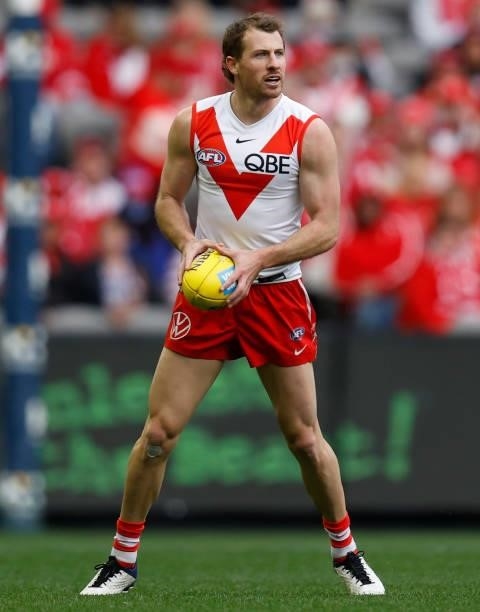 Harry Cunningham of the Swans in action during the 2021 AFL Round 17 match between the Western Bulldogs and the Sydney Swans at Marvel Stadium on...