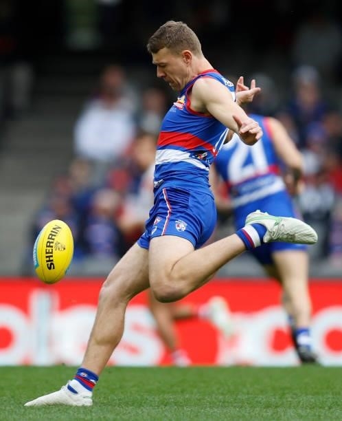 Jack Macrae of the Bulldogs in action during the 2021 AFL Round 17 match between the Western Bulldogs and the Sydney Swans at Marvel Stadium on July...