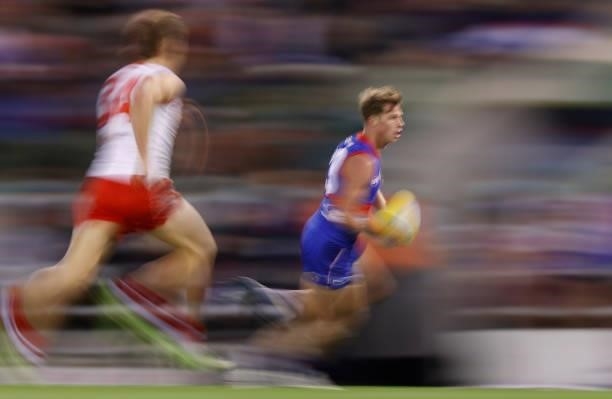 Mitch Hannan of the Bulldogs in action during the 2021 AFL Round 17 match between the Western Bulldogs and the Sydney Swans at Marvel Stadium on July...