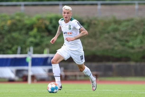 Louis Jordan Beyer of Borussia Moenchengladbach controls the Ball during the Pre-Season Match between Borussia Moenchengladbach and Viktoria Koeln at...