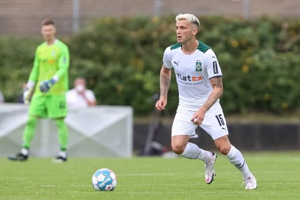 Louis Jordan Beyer of Borussia Moenchengladbach controls the Ball during the Pre-Season Match between Borussia Moenchengladbach and Viktoria Koeln at...