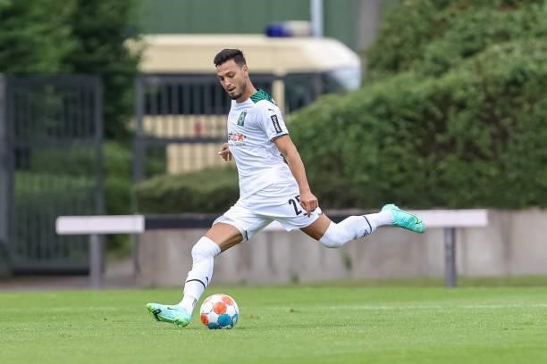 Ramy Bensebaini of Borussia Moenchengladbach controls the Ball during the Pre-Season Match between Borussia Moenchengladbach and Viktoria Koeln at...