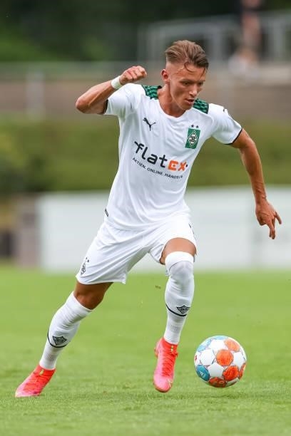 Hannes Wolf of Borussia Moenchengladbach controls the Ball during the Pre-Season Match between Borussia Moenchengladbach and Viktoria Koeln at...