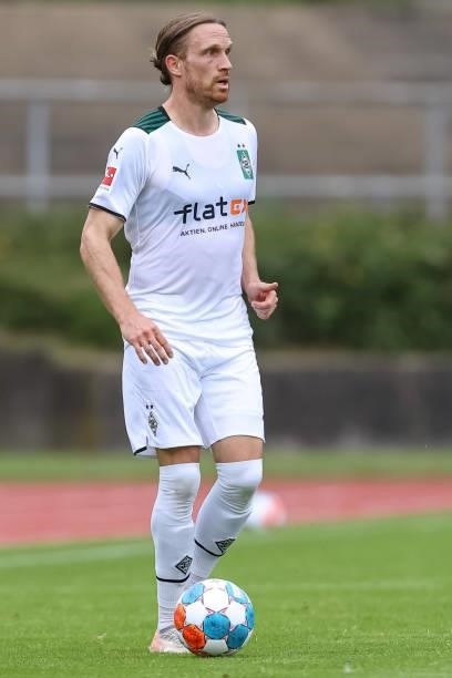 Michael Lang of Borussia Moenchengladbach controls the Ball during the Pre-Season Match between Borussia Moenchengladbach and Viktoria Koeln at...