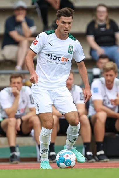 Joe Scally of Borussia Moechengladbach controls the Ball during the Pre-Season Match between Borussia Moenchengladbach and Viktoria Koeln at...