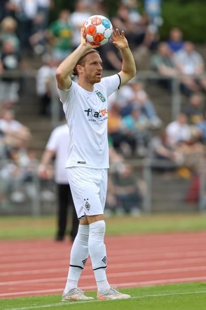 Michael Lang of Borussia Moenchengladbach throw in during the Pre-Season Match between Borussia Moenchengladbach and Viktoria Koeln at...