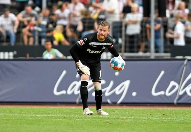 Goalkeeper Timo Horn of 1. FC Koeln controls the ball during the Pre-Season Friendly match between Fortuna Koeln and 1. FC Koeln at Suedstadion on...