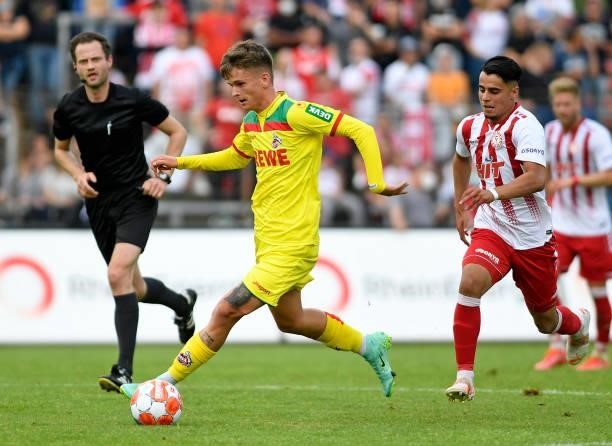 Philipp Wydra of 1. FC Koeln controls the ball during the Pre-Season Friendly match between Fortuna Koeln and 1. FC Koeln at Suedstadion on July 9,...