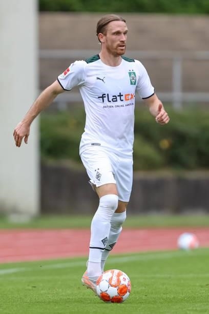 Michael Lang of Borussia Moenchengladbach controls the Ball during the Pre-Season Match between Borussia Moenchengladbach and Viktoria Koeln at...